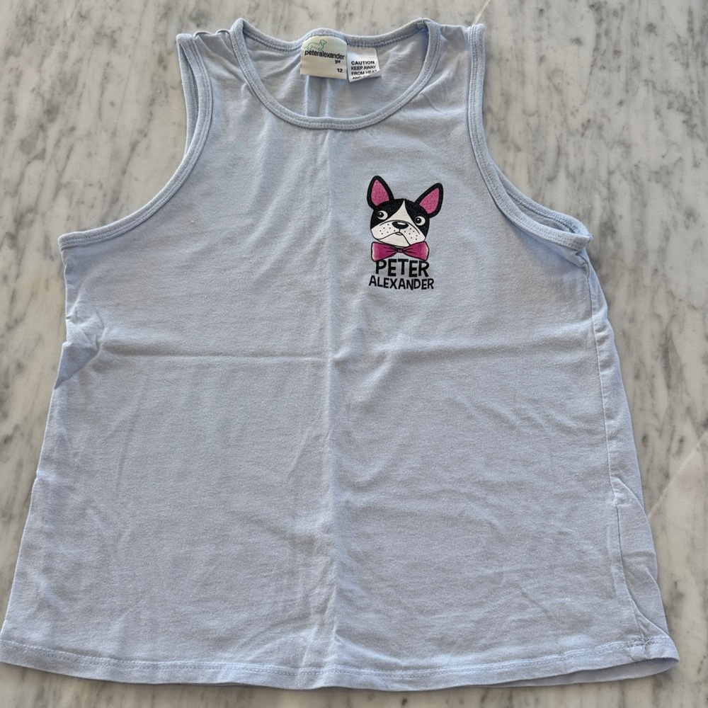 Peter Alexander Pale Blue Sleeveless Tank with Pink-Accented Dog Patch